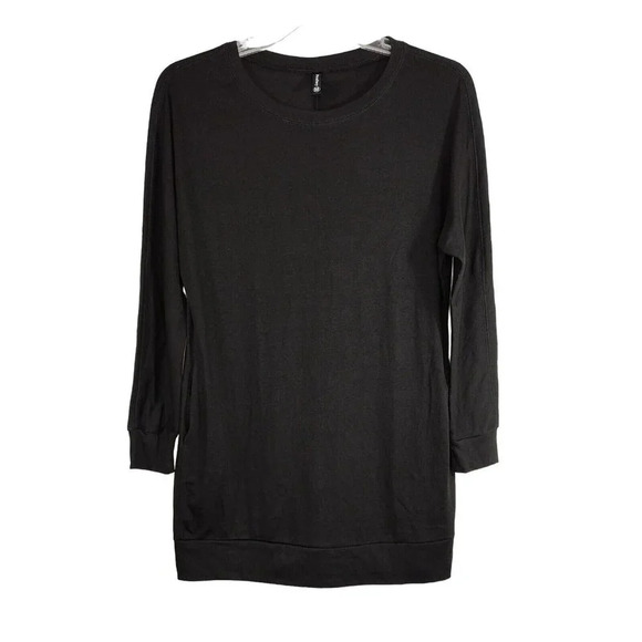 PrinStory Top Long Length Jersey Knit Women Size M Black Long Sleeve Pockets - Picture 2 of 7